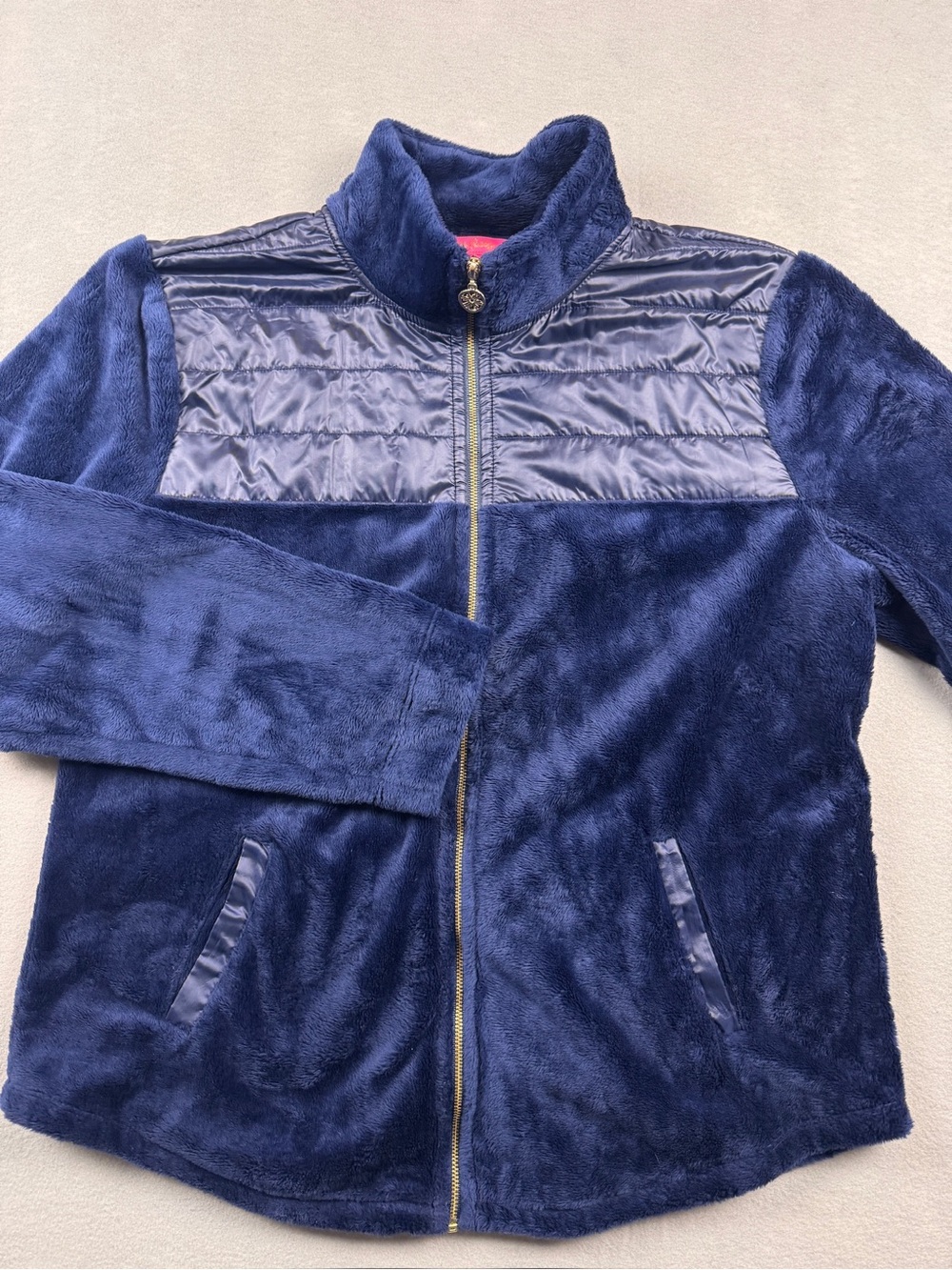 LILLY PULITZER Women's Navy Leona Plush Full Zip Up Jacket Size M